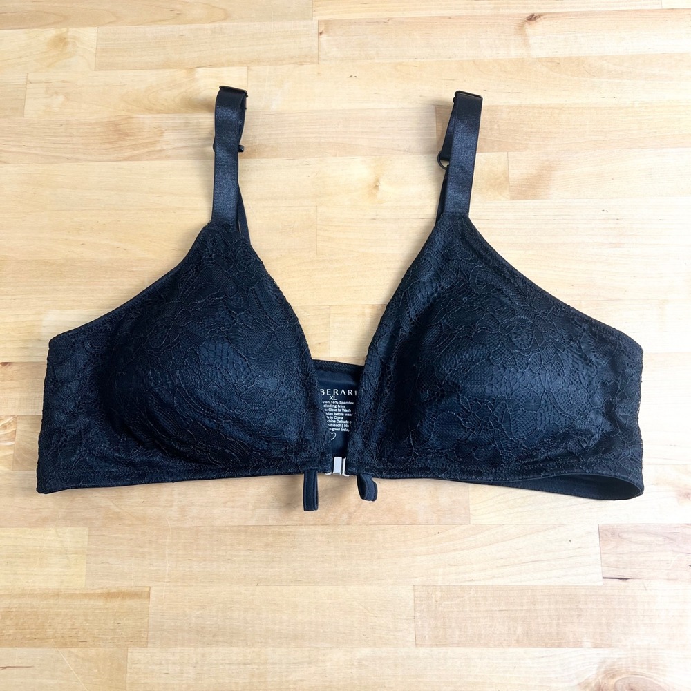 Liberare Black Lace Front Magnetic Closure Wireless Bralette Adaptive Bra Xl